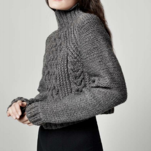Smythe Hand Knit Cropped Cable Knit Sweater - Charcoal - Picture 1 of 9
